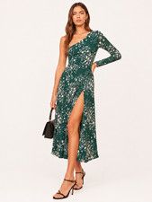 Reformation Chance Dress Lake Green White Floral Size 10 NWT Midi One Shoulder