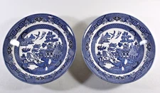 2 Churchill Made in England BLUE WILLOW 8" Soup Bowls EXCELLENT