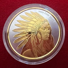1 Troy Oz .9999 Silver - Scottsdale Mint - Buffalo Girl Round 24K Gilding by SFS