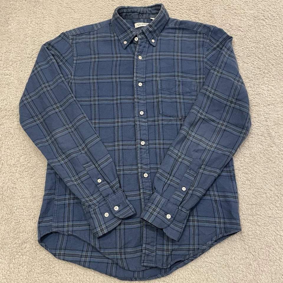 Gustin Flannel Shirt Mens L Slim Windowpane Plaid Pocket Button Down Cotton USA - Image 2 of 4