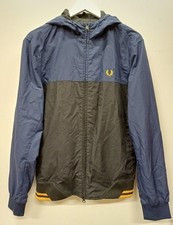 Mens FRED PERRY Navy Blue Black Hooded Brentham Jacket size S - CG N42