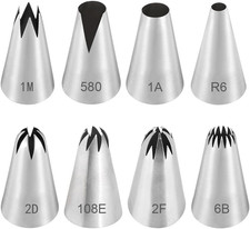 8Pcs Grandi Beccucci Sac a Poche Professionali Beccuccio per Zeppole Grande Inox