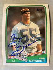 Brian Bosworth Autographed 1988 Topps Football Rookie Card #144 Seahawks Sooners. rookie card picture