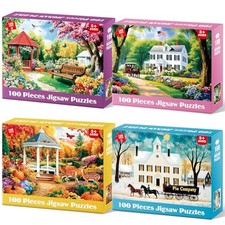 4 Pack 100 Piece Jigsaw Puzzles Seniors Four Seasons