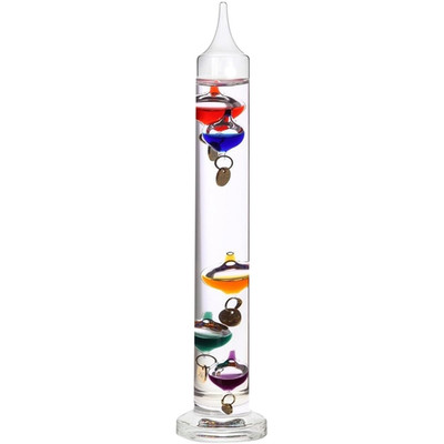 11 Inch Glass Galileo Thermometer with 5 Multi Colored Balls with Gold Tags from