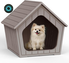 Indoor Outdoor Small Dog House Weatherproof Resin Air Vents Easy Assembly Grey