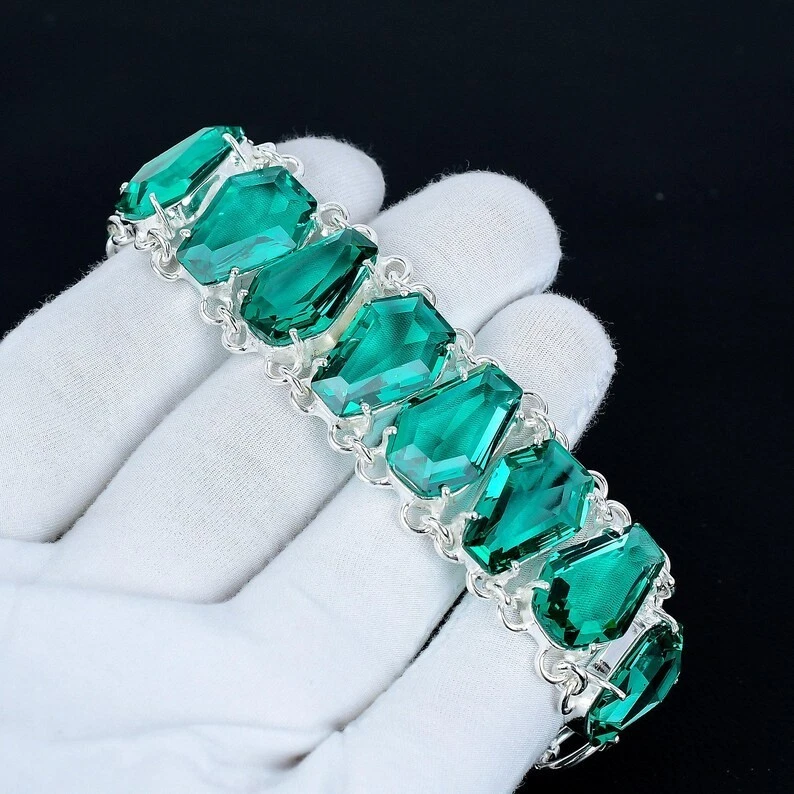 Collar Apatita Verde Plata de Ley 925 Hecho a Mano Collar Aniversario Joyería Foto 3 de 4