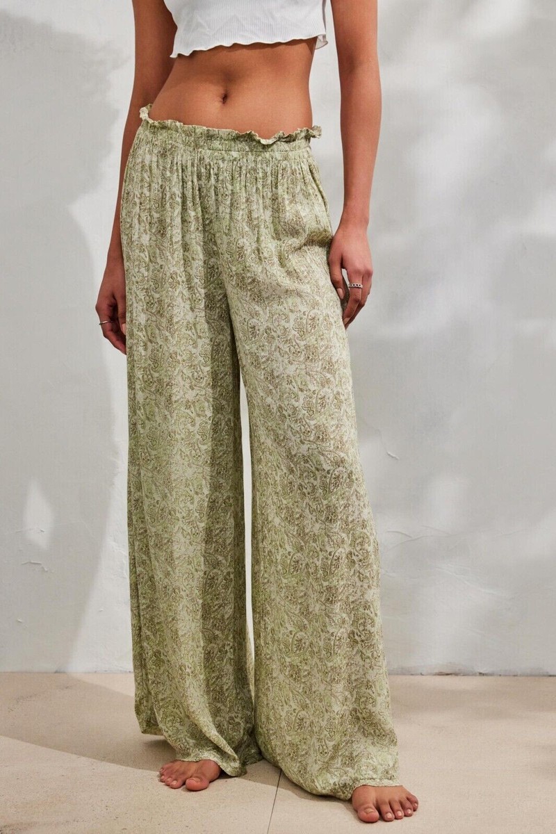 スローブイエナ crikle crikle crikle easy pant s Out From Under Beige Green Paisley Crinkle Trousers Pants