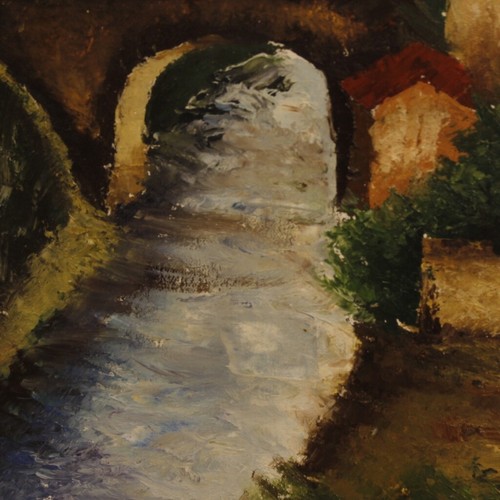 Quadro dipinto paesaggio firmato stile antico impressionista olio tela cornice - Foto 7 di 12