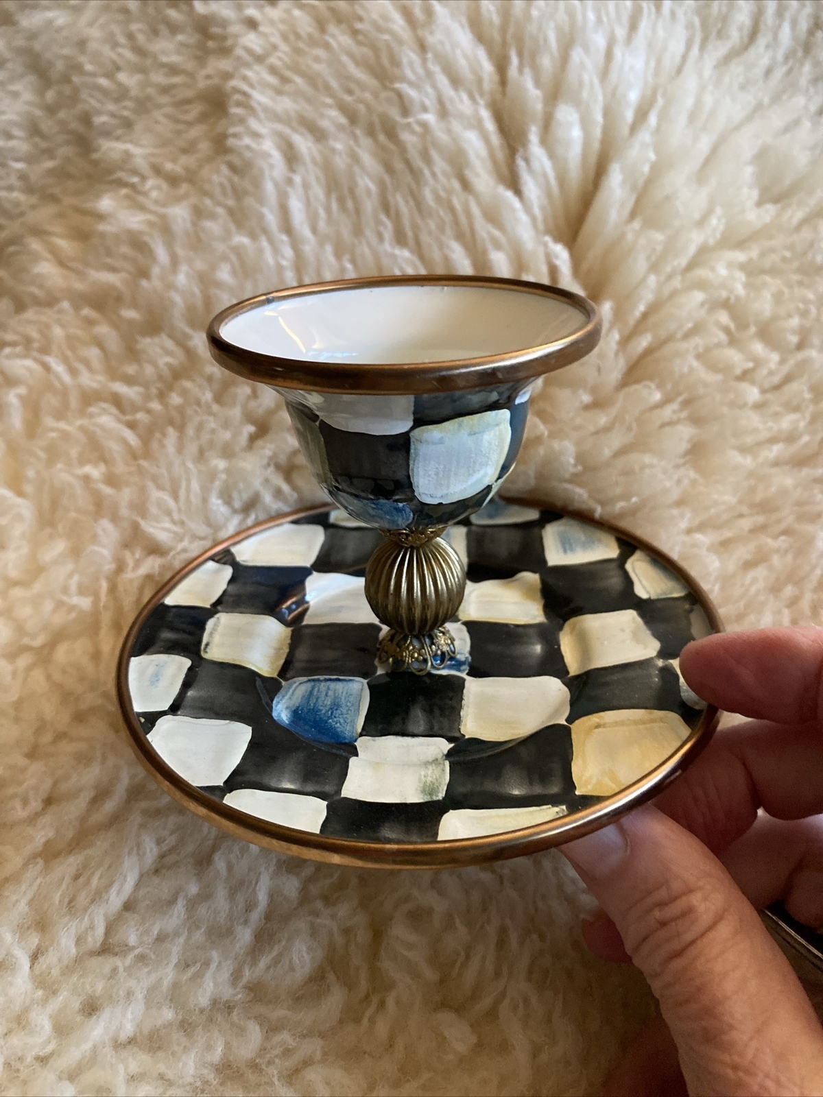 MacKenzie Childs Egg Cup Stand Black & White Enamel Checkered eBay