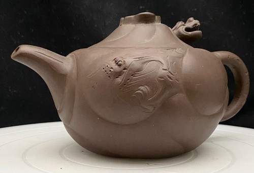 TETERA CHINA DE COLECCIÓN YIXING ZISHA ARCILLA DRAGÓN CAÑO 7,5" HECHA A MANO MARCADA en muy buena condición sin usar - Imagen 3 de 14