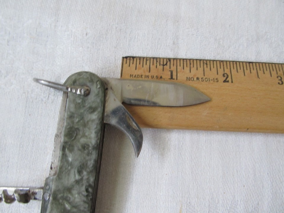 FOLDING POCKET KNIFE W/HOLSTER 4 BLADES CORKSCREW FROM UKRAINE 1970's
