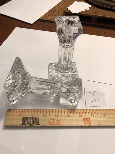 Pair Of Vintage Clear Glass Column Candle Holder - Picture 2 of 3
