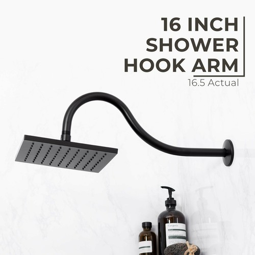 Brazo de extensión de cabezal de ducha JS, estilo arco alto, 16 in. Longitud ensamblada, negro Fi - Imagen 2 de 5