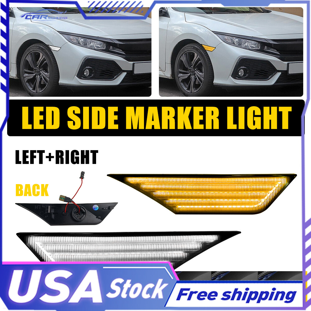 2016-2021 Honda Civic White LED Side Marker Lights - 2X Smoke Housing  