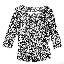 EUC Creative Design Works Scoop Neck, 3/4 Sleeve Top,XL, Blk & White
