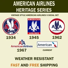 Heritage Set of 5 American Airlines Sticker Decals 1934-Present Approx 3.5"-5"