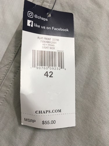 Pantalones Cortos Chaps Para Hombre Talla 42 Níquel Claro Frente Plano Hasta la Rodilla Algodón Informales Nuevos con Etiquetas - Imagen 10 de 10