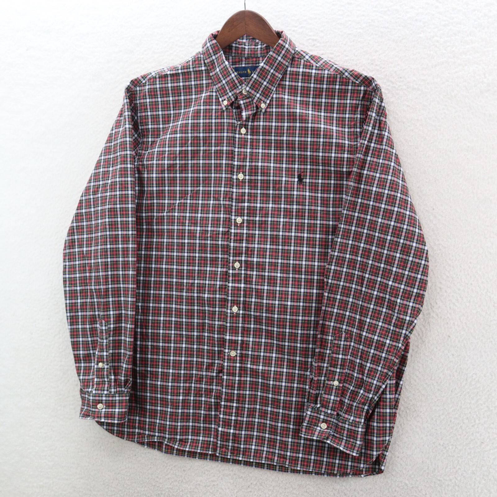 Polo Ralph Lauren Camicia Uomo 18 46 Rosso e Verde Plaid Preppy Pony Ufficio Classico