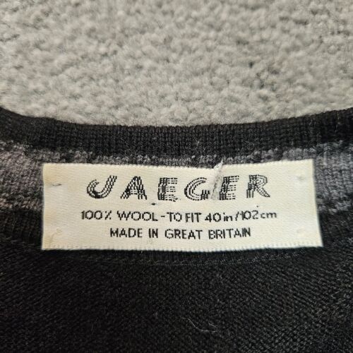 Jaeger Black Wool Cardigan Size M L Vest Sleeveless Knit V-Neck Unisex Vintage - Picture 12 of 14