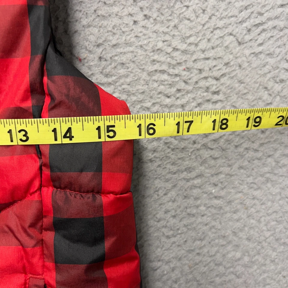 Chaleco Chaqueta Gap Niños Plumón Niñas Mediana Roja Negra A Cuadros Cremallera Completa Ribete de Piel Sintética Foto 3 de 4