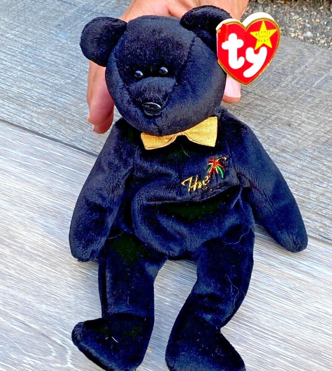 【美品】Ty Beanie Baby The End テディベア ケース付き Ty Beanie Baby THE END Bean Bag NEW Bear Babies Plush Black Stuff