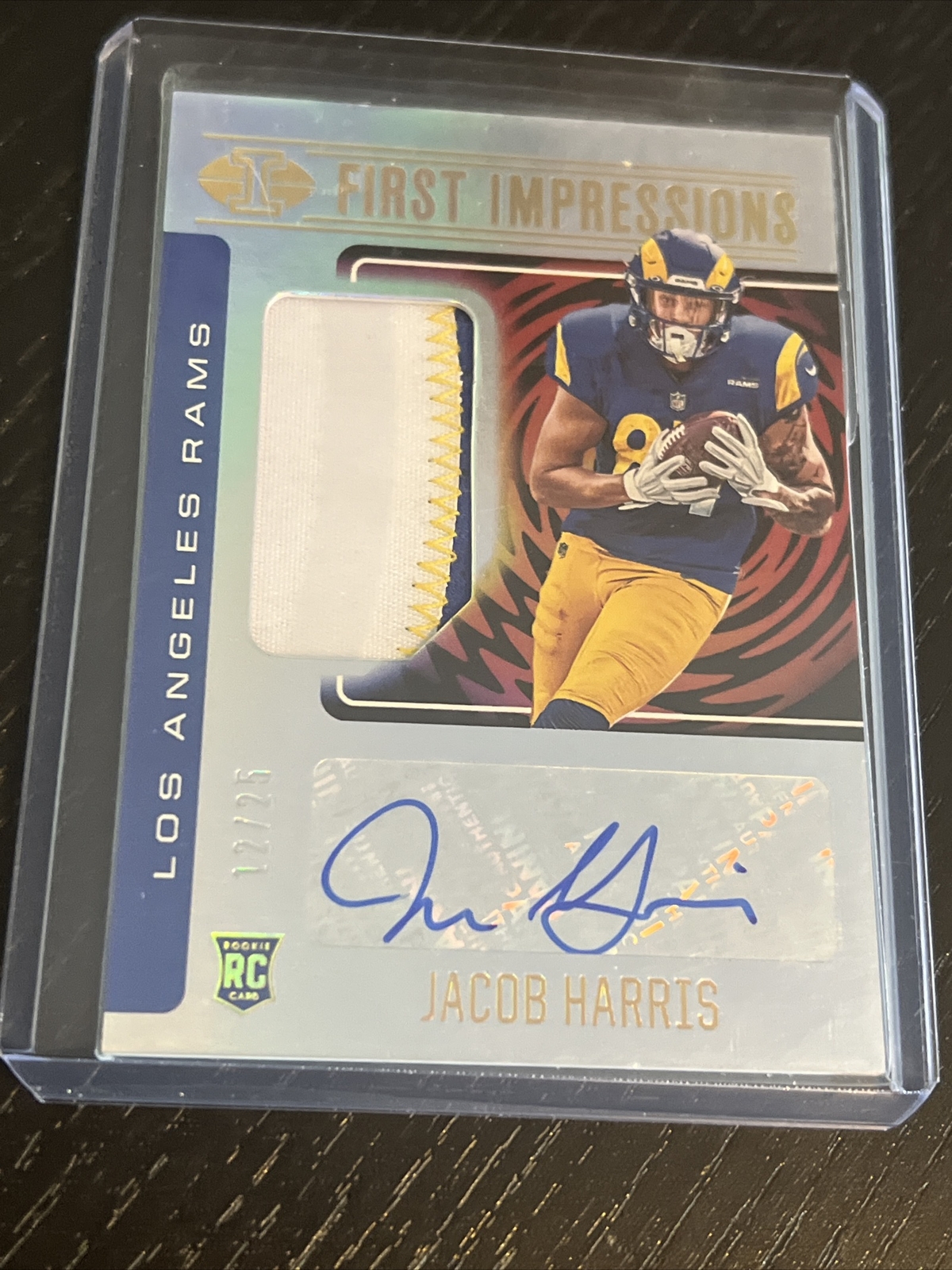 2021 Panini Illusions Jacob Harris 1st Impressions RC Tri Color Patch Auto #d/25 view 2