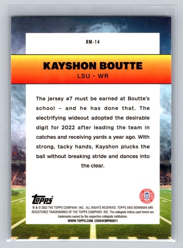 2022 Bowman Chrome University Kayshon Boutte RM-14 Ramblin Man LSU Tigers - Picture 2 of 2