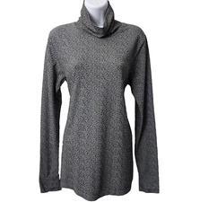 Athleta Turtleneck Base Layer Top L Flurry Peak Stretch THUMB HOLES Black White