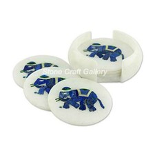 Marble Coaster set semi precious stones Work Lapis art Inlay home decor