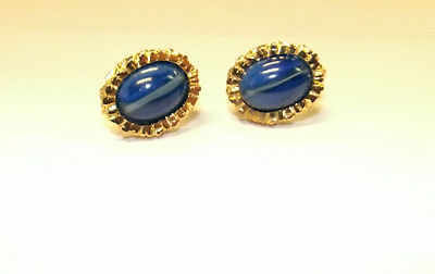 Blue/Navy ''Tiger's Eye'' Cufflinks w/ Gold Tone Frame (4C)