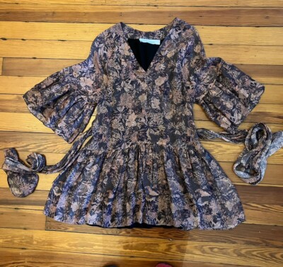 IRO Vanille Brown Floral Print Layered Ruffles Mini Dress Drop Waist Size  36 / S | eBay