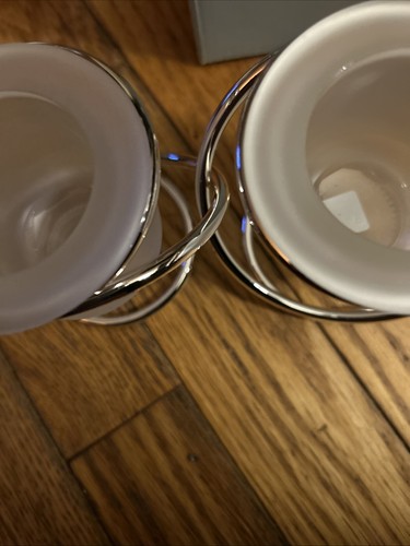 Partylite Candle Holders- 2 Frosted Glass Cups In Intertwined Metal Holders New - Picture 12 of 14