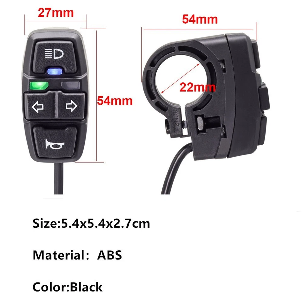 7/8in Headlight Switch Turn Signal Horn ON/OFF Button For Motorcycle Handlebar Foto 2 de 4