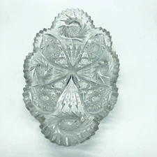 Vintage ABP Relish Dish Celery Candy Cut Glass Sawtooth Hobstars Fan Pattern