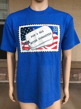 EUC Vintage 1995 90s POW MIA Never Forgotten Stamp T Shirt 50/50 FOTL USA Made L