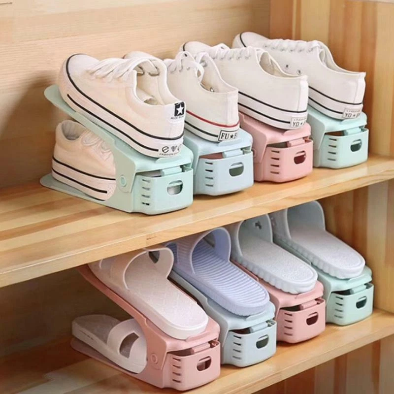 2pcs Plastic Double Layer Shoe Rack Space Saver Shoe Organizer