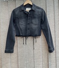 L'agence Zuma Denim Jacket Size Small Washed Black Raw Hem Laced Up Back Cropped