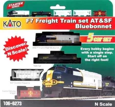 Kato N Scale ~ 106-6273 ~ Santa Fe Bluebonnet ~ F7 Freight Train Set ~ DC