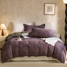 Purple Green Duvet Cover Queen,3 Pieces Retro Boho Medallion Jacquard Flower ...