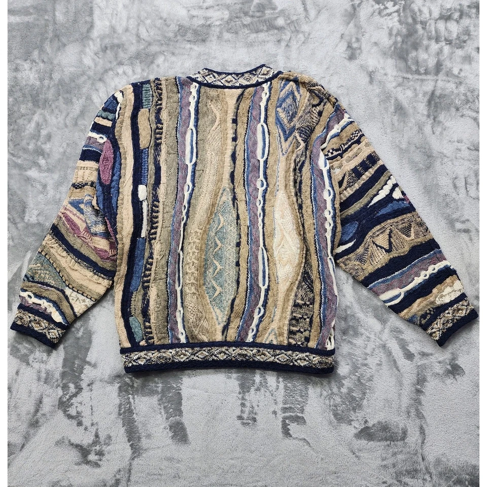 Suéter de punto Coogi vintage para hombre M lino mezcla de algodón tejido 3D texturizado cuello en V Foto 3 de 4
