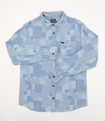 Buffalo David Bitton Patchwork Textured Shirt Button Up Long Sleeve Light Wash S