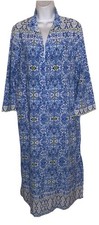 Oscar de la Renta Moroccan Print Jersey Knit Long Zip Up Caftan Lounge Dress XS