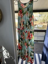 Tommy Bahama Sleeveless Small Midi Dress Tropical Palm Print Blue Multicolor