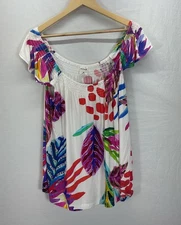 New SOMA Cool Nights Tropical Smocked Ruffle Sleeveless Top Size XL Soft Cami