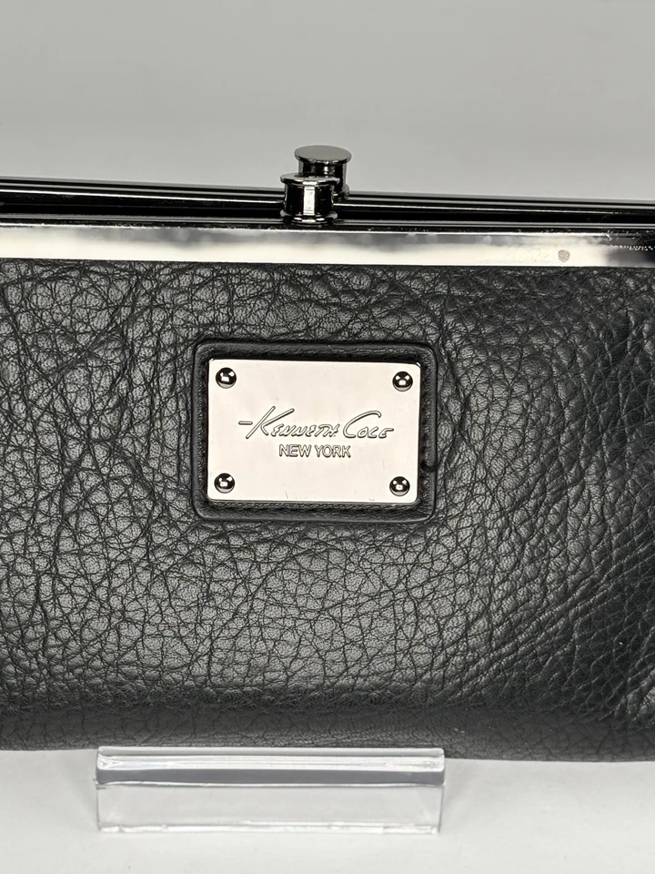 Kenneth Cole New York Negro Cuero Suave Doble Marco Cartera Bolso sin asas Organizador Foto 2 de 4