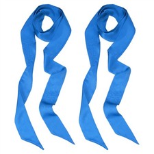 2 Pcs Stylish Ribbon Scarf Solid Color Skinny Scarf Long Satin Sash Deep Blue