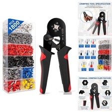 Ferrule Crimping Tool Kit 1800pcs Wire Terminals AWG 23-7 Ratchet Plier Set DIY