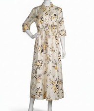 Tory Burch Women's Beige Floral Printed Silk Drip Bouquet Shirt Dress Size 2