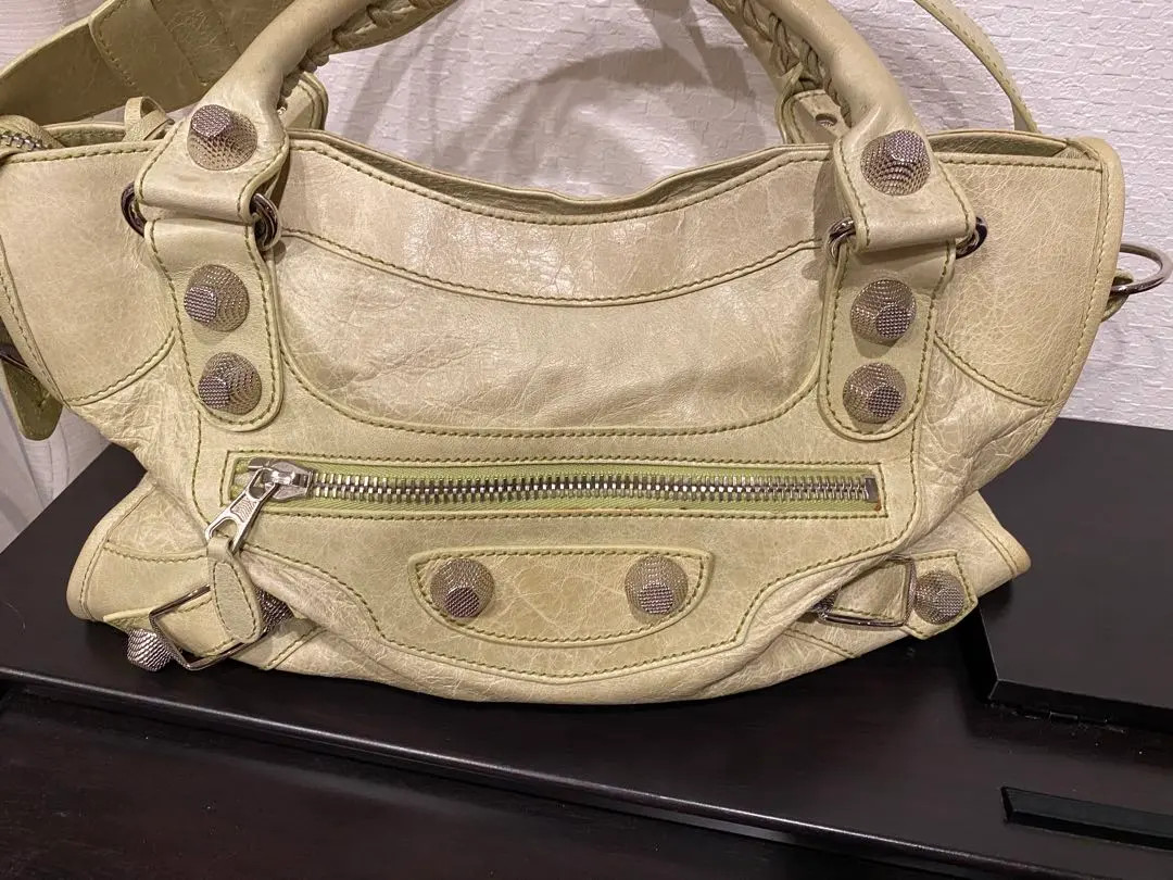 BALENCIAGA The Giant City bag 2way Handbag Beige Leather  Auth Silver GOOD thumbnail 3